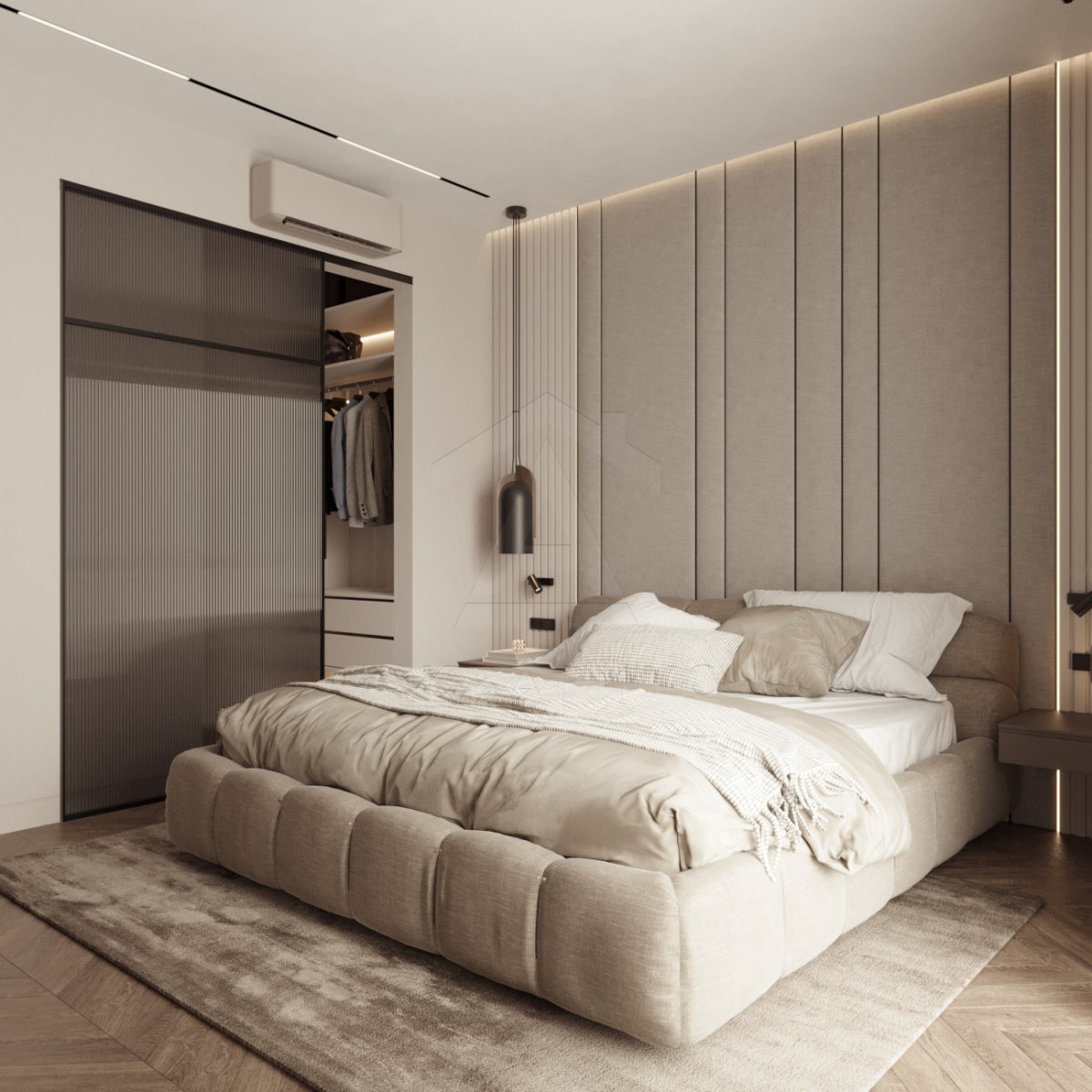 Дизайн трехкомнатной квартиры 82 м2. Спальня. Москва