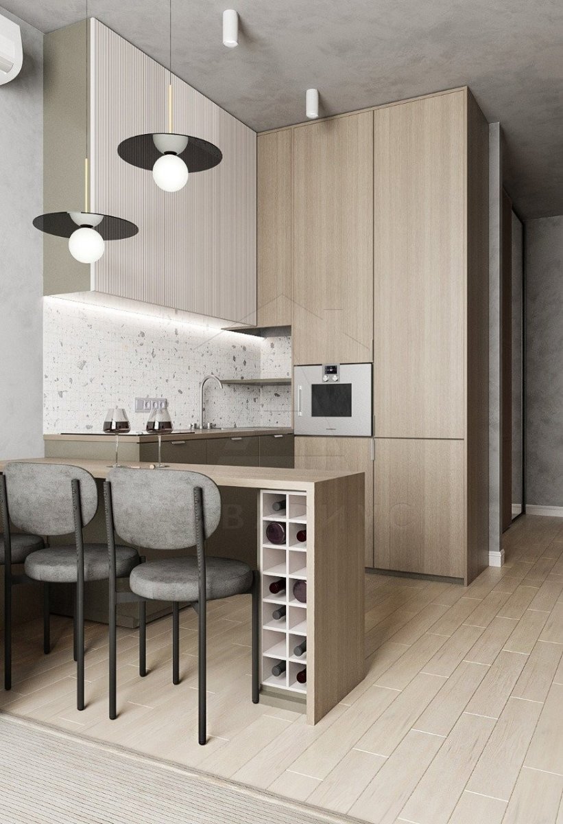 Дизайн однокомнатной квартиры 48 м2. Кухня-гостиная. Москва