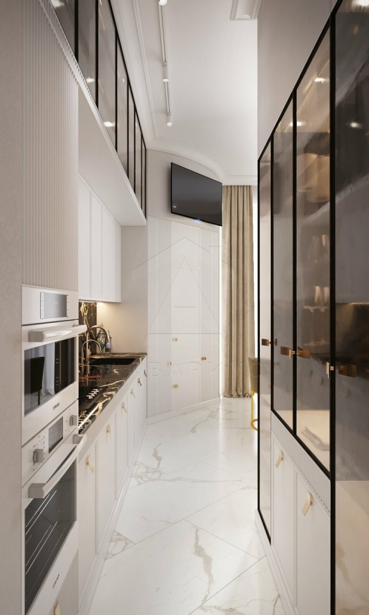 Дизайн двухкомнатной квартиры 90 м2. Кухня. Москва