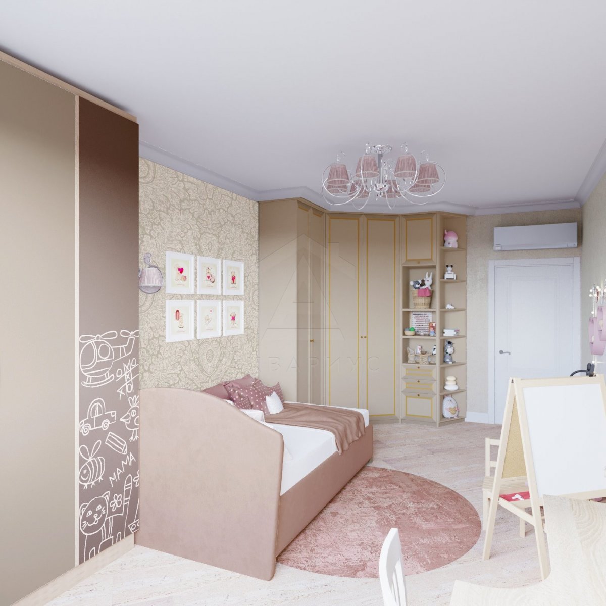 Дизайн четырехкомнатной квартиры 129 м2. Детская девочки. Москва