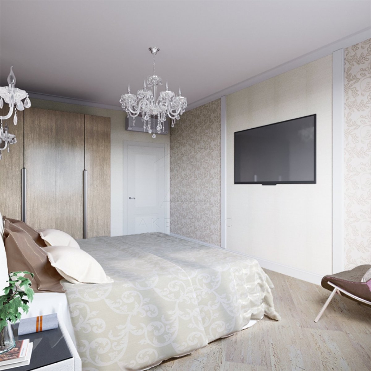 Дизайн четырехкомнатной квартиры 129 м2. Спальня. Москва