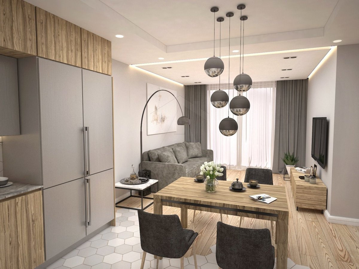 Дизайн четырехкомнатной квартиры 136 м2. Кухня-гостиная. Москва