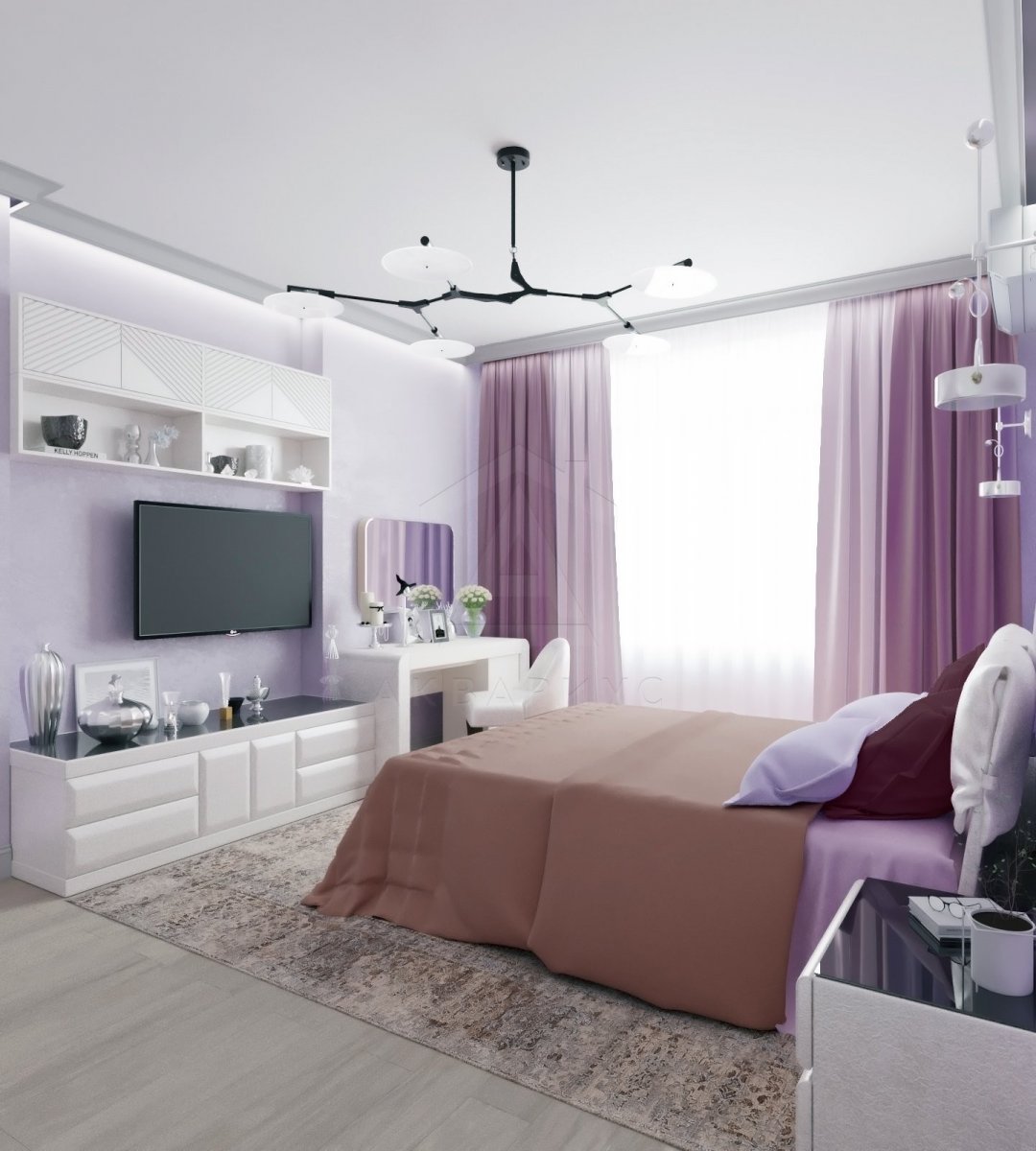 Дизайн двухкомнатной квартиры 104 м2. Спальня. Москва