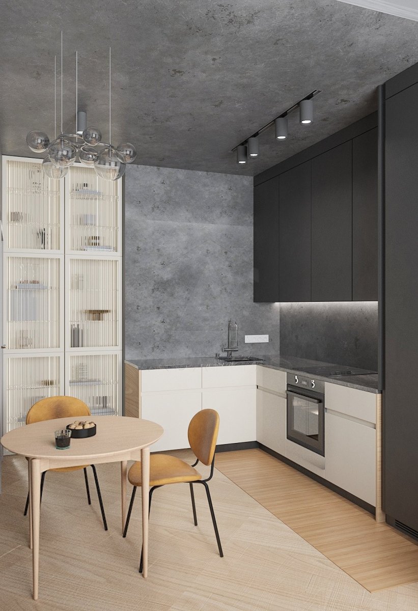 Дизайн однокомнатной квартиры 50 м2. Кухня-гостиная. Москва