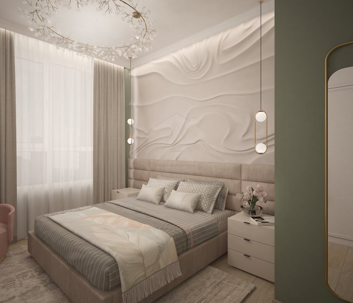 Дизайн двухкомнатной квартиры 87 м2. Спальня. Москва