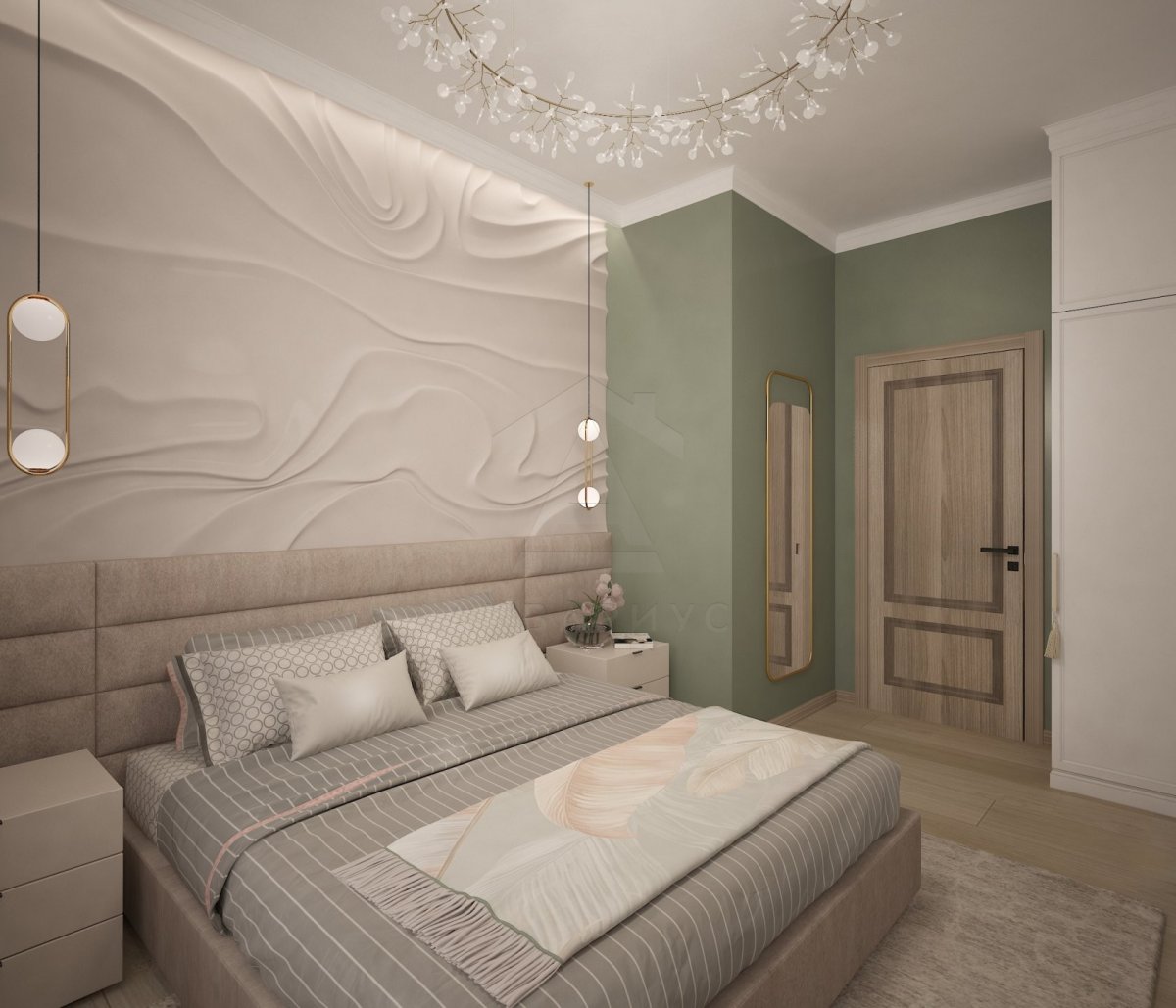 Дизайн двухкомнатной квартиры 87 м2. Спальня. Москва