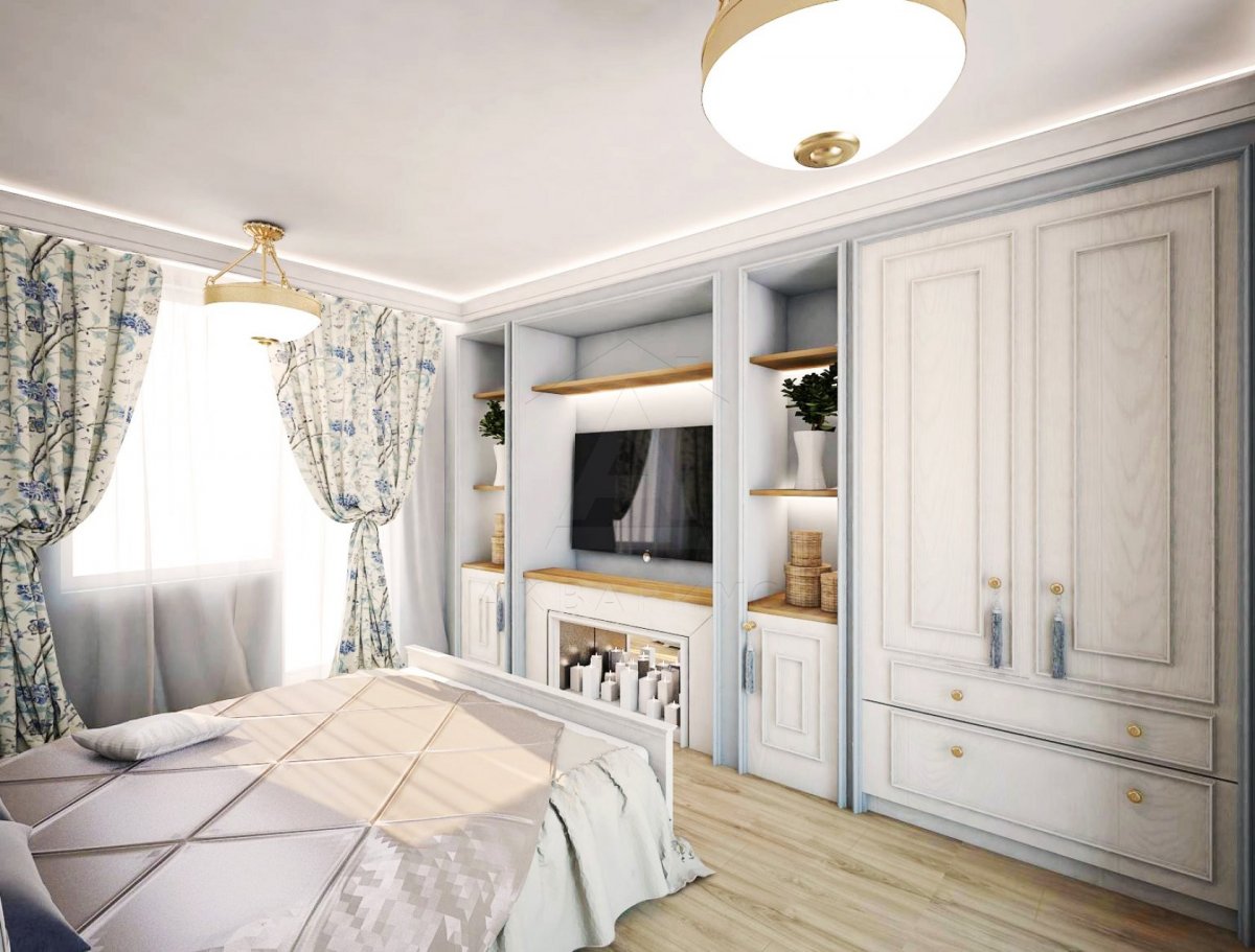 Дизайн трехкомнатной квартиры 100 м2. Спальня. Москва