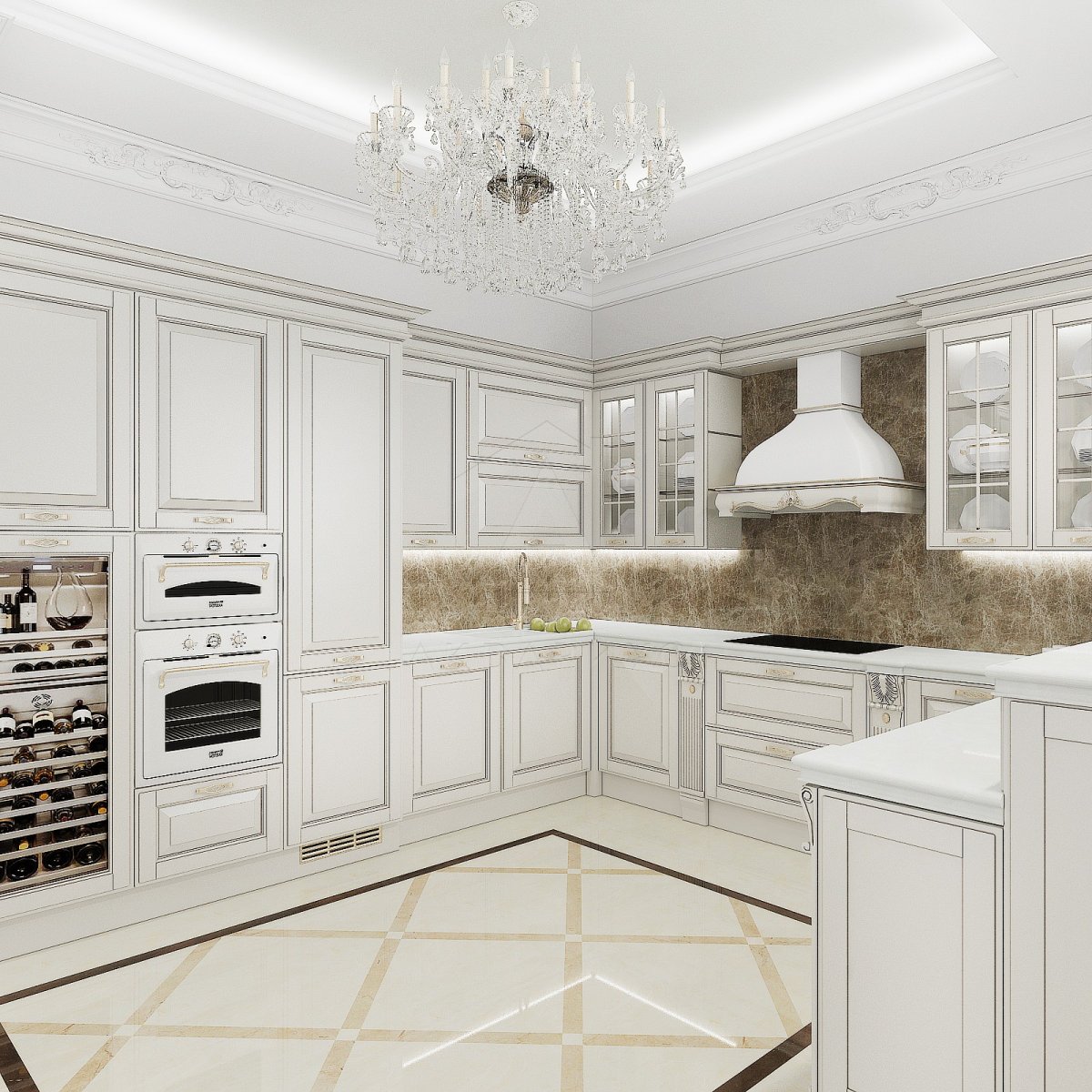 Дизайн трехкомнатной квартиры 130 м2. Кухня-гостиная. Москва