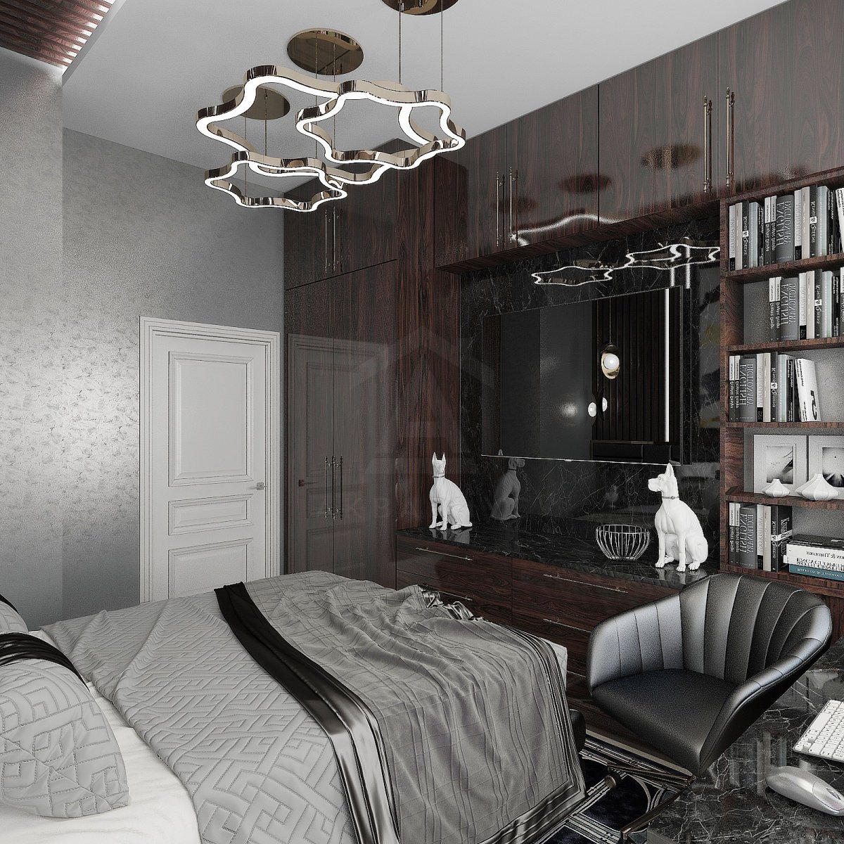 Дизайн трехкомнатной квартиры 130 м2. Спальня. Москва