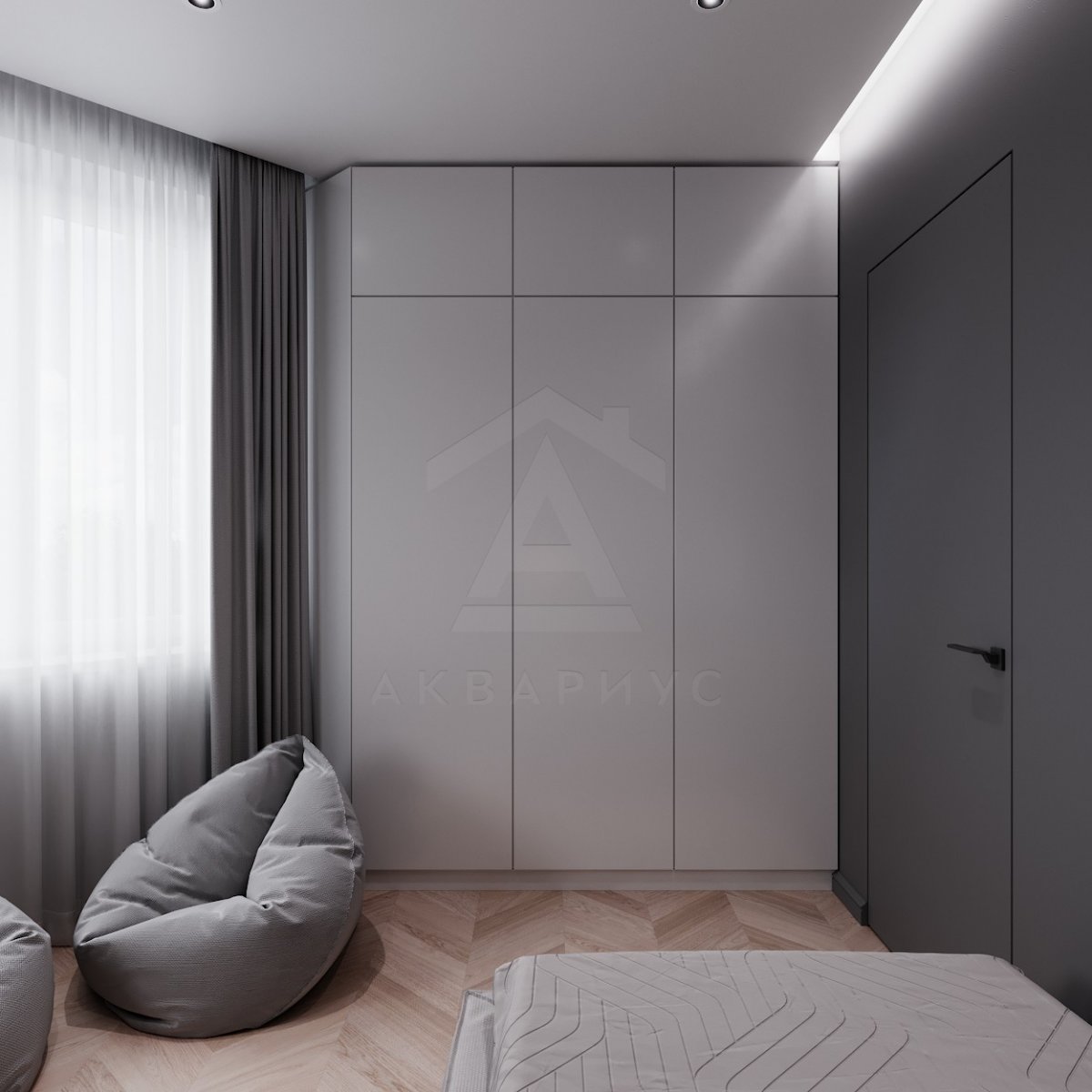 Дизайн трехкомнатной квартиры 80 м2. Спальня. Москва