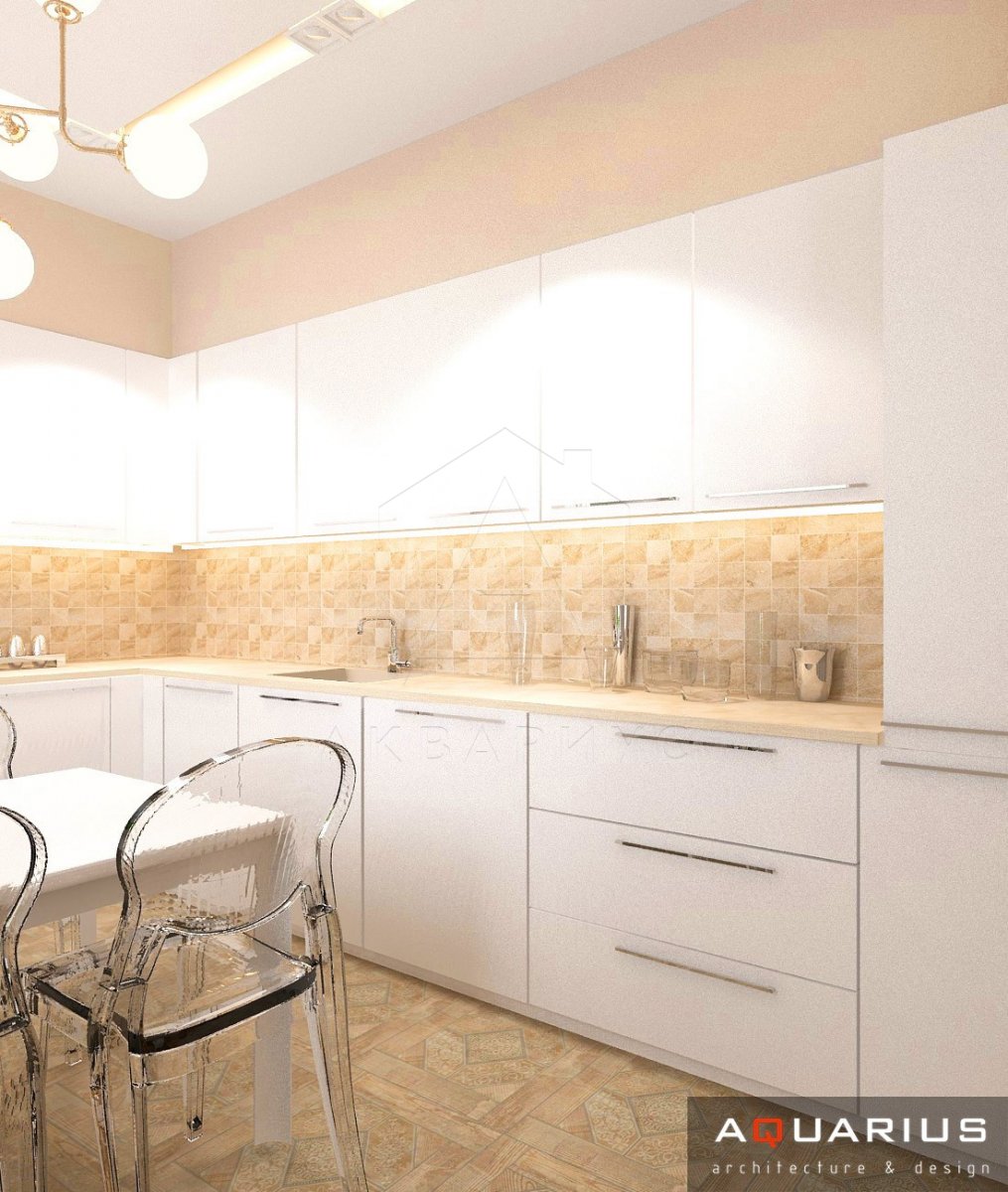 Дизайн трехкомнатной квартиры 76 м2. Кухня. Москва