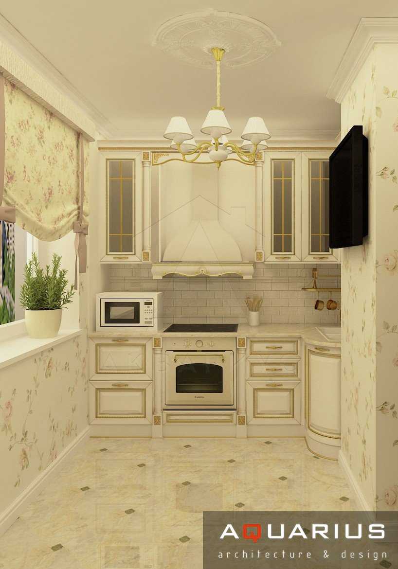 Дизайн однокомнатной квартиры 37 м2. Кухня. Москва