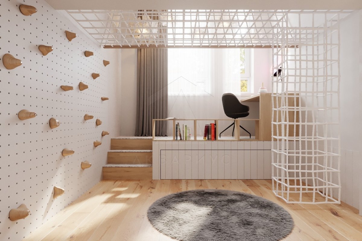 Дизайн двухуровневой квартиры 132 м2. Детская мальчика. Москва